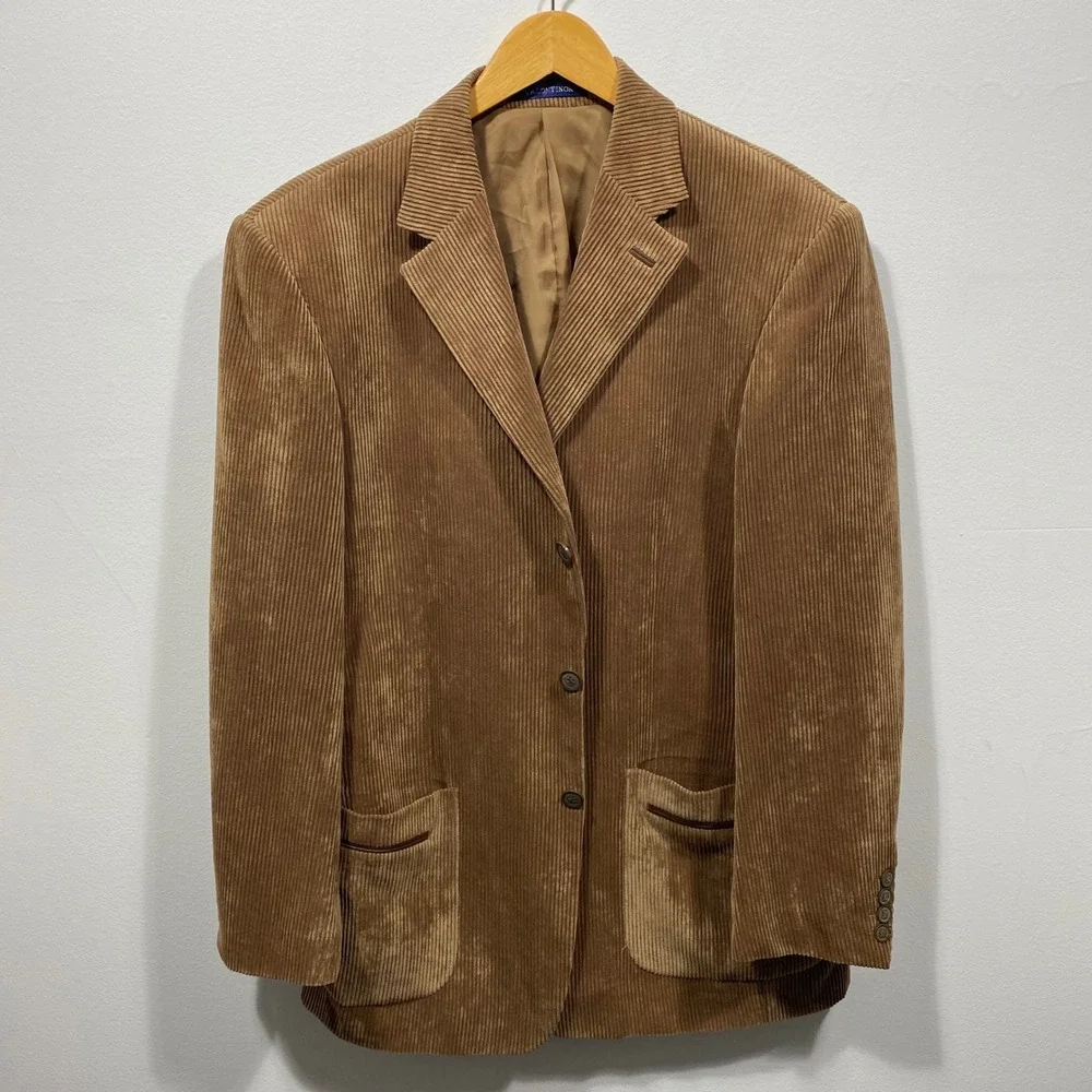 VALONTINOR Men's Wide Wale Corduroy Blazer Jacket Tan Single Breasted Sport Coat